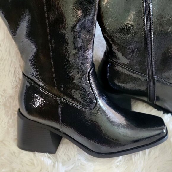Comfort Est. 1946 Glossy Black Patent Knee-High Boots Block Heel US 9 Wide Fit - Picture 3 of 10